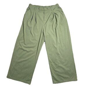 Halara High Waist XL Regular Baggy Pants Olive Green Wide Leg Pockets Waffle